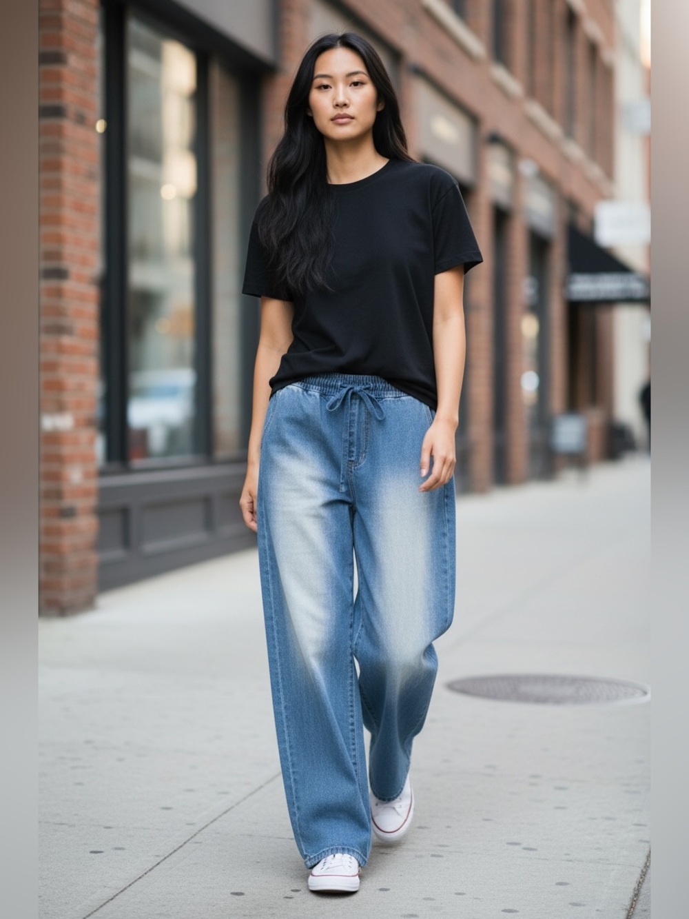 NWT Fashion Nova Size 3 (26) Blue Tyrah Tinted Baggy Wide Leg Jeans